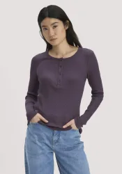 hessnatur Damen Longsleeve Henley Slim aus Bio-Baumwolle - lila - Größe 34
