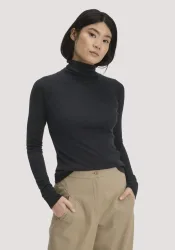 hessnatur Damen Longsleeve Slim aus Bio-Merinowolle und TENCEL? Lyocell - schwarz - Größe 38