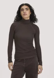 hessnatur Damen Longsleeve Slim aus Bio-Merinowolle und TENCEL? Lyocell - braun - Größe 48