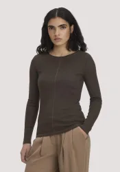 hessnatur Damen Longsleeve Slim aus Bio-Schurwolle und TENCEL? Lyocell - braun - Größe 38