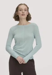 hessnatur Damen Longsleeve Slim aus Bio-Schurwolle und TENCEL? Lyocell - grün - Größe 38