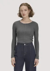 hessnatur Damen Longsleeve Slim aus Bio-Schurwolle und TENCEL? Lyocell - grau - Größe 40