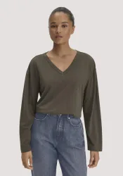 hessnatur Damen Longsleeve Oversize aus TENCEL? Lyocell und Bio-Baumwolle - grün - Größe S