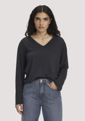 hessnatur Damen Longsleeve Oversize aus TENCEL? Lyocell und Bio-Baumwolle - schwarz - Größe M