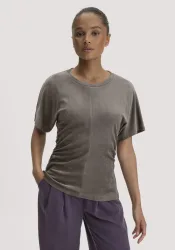 hessnatur Damen Samt T-Shirt Slim aus TENCEL? Modal mit Bio-Baumwolle - grün - Größe 34