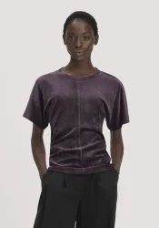 hessnatur Damen Samt T-Shirt Slim aus TENCEL? Modal mit Bio-Baumwolle - lila - Größe 36
