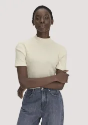 hessnatur Damen Mock-Neck Shirt Slim aus Bio-Baumwolle - weiß - Größe 42