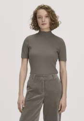 hessnatur Damen Mock-Neck Shirt Slim aus Bio-Baumwolle - grün - Größe 34