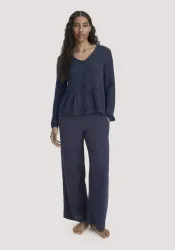 hessnatur Damen Musselin Schlafhose Relaxed PURE COMFORT aus Bio-Baumwolle - blau - Größe 34