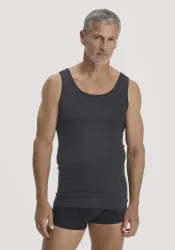 hessnatur Herren Athletic Shirt PURE COTTON aus Bio-Baumwolle - schwarz - Größe 6 = L