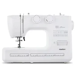 MEDION LIFE Freiarm-Nähmaschine SM60 (MD10689) weiß, einstellbare Stichlänge und Stichbreite, automatischer Einfädler, 60 verschiedene Stichmuster, integriertes Zubehörfach, 60 Watt Motorleistung