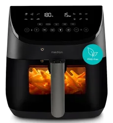 MEDION LIFE Heißluftfritteuse X20 XL (MD13060), Temperaturfühler, MEDION Life+ App, Touch-Sensor- Bedienfeld, 6,6 L Fassungsvermögen, 10 Automatikprogramme, 5 Fleischprogramme