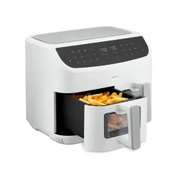 MEDION LIFE P20 XXL Twin Doppelzonen-Heißluftfritteuse MD 11760 weiß, 100 Rezepte in der Life+ App, 2 separate Garzonen, 10 Automatikprogramme, 8,7 L Gesamt-Nutzinhalt, 2.600 Watt, Temperatur einstellbar bis 200 °C