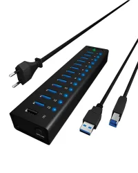 ICY BOX, IB-AC6113, 13 Port USB3.0 Hub + 1x Ladeport, Aluminium Gehäuse mit Netzteil