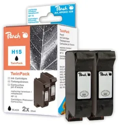 Peach HP 15 2 Druckköpfe 2*bk ersetzt HP No. 15*2, C6615D*2 für z.B. HP DeskJet 845 C, HP PSC 950, HP Color Copier 310, HP Color Copier 610