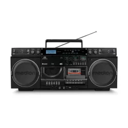 MEDION LIFE P66538 Retro-Boombox schwarz, DAB+/PLL-UKW Radio, Bluetooth® 5.3 für das Abspielen von Smartphone & Co, CD-Player, Kassettendeck, X-Bass Funktion, 2 x 10 W RMS