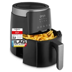 MEDION LIFE HeißluftFritteuse P40 L (MD13030) schwarz, +100 Rezepte in der Life+ App¹, Touch-Sensor- Bedienfeld, 4,7 Liter Fassungsvermögen, 8 Automatikprogramme,1.500 Watt, 60 min. Timer, PFAS-freie Antihaft-Beschichtung