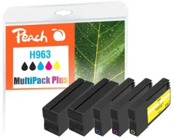 Peach HP 963 5 Druckerpatronen (2*bk, c/m/y) ersetzt HP No. 963, 6ZC70AE für z.B. HP OfficeJet Pro 9010, HP OfficeJet Pro 9012, HP OfficeJet Pro 9013