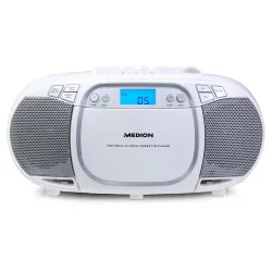 MEDION LIFE E66476 Tragbare CD-Boombox, CD-Player, Kassettendeck, FM-Radio, USB-MP3-Wiedergabe, 30 Senderspeicher, Batteriebetrieb