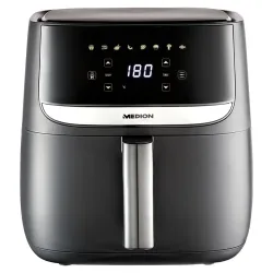 MEDION LIFE E50 XL Heißluftfritteuse MD 10532, ölfreies Frittieren, digitales Bedienfeld, Automatikprogramme, 5,7 L Korbvolumen
