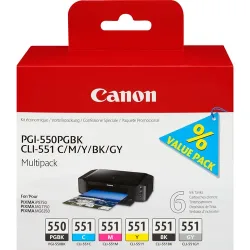Canon C551MUL Druckerpatronen (bk, c, m, y) - Canon CLI-551MUL, 6496B005 für z.B. Canon Pixma IP 8750, Canon Pixma IP 8700, Canon Pixma MG 6300