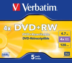 Verbatim DVD+RW Jewelcase Silber 4x 4.7 GB 5 Stück