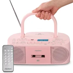 MEDION LIFE DRX-1 Plus Boombox rosa, DAB+/PLL-UKW-Stereo Radio, Bluetooth® 5.4, CD-Kassetten-Radio mit MP3-Wiedergabe, USB Anschluss, CD-R/RW kompatibel, AUX-In, 2 x 3 W RMS