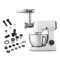 MEDION LIFE Digitale Küchenmaschine MD12600 weiß, 800 W Gleichstrommotor, Energiesparend, Ultraleise, Digitales Sensor-Touch-Display, 4,6 L Edelstahlschüssel, Inkl. Fleischwolf