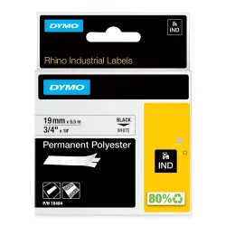 DYMO IND S0718220 / 18484 Authentic Rhino Polyester Schriftband Selbstklebend Schwarzer Druck auf Weiß 19 mm x 5.5m