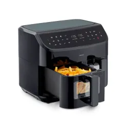 MEDION LIFE P20 XXL Twin Doppelzonen-Heißluftfritteuse MD 11760 schwarz, 100 Rezepte in der Life+ App, 2 separate Garzonen, 9 Automatikprogramme, 8,7 L Gesamt-Nutzinhalt, 2.600 Watt, Temperatur einstellbar bis 200 °C