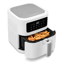MEDION LIFE E40 XL Heißluftfritteuse MD 11740 weiß, 100 Rezepte in der Life+ App, ölfreies Frittieren, 9 Automatikprogramme, 5,2 L Korbvolumen