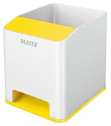 Stiftehalter Leitz WOW Sound, 1 Fach, Smartphone-Fach mit Soundverstärkung, weiss/gelb