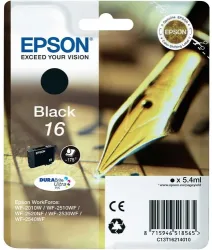 Epson E16bk Druckerpatronen bk - Epson No. 16 bk, C13T16214010 für z.B. Epson WorkForce WF -2010 W, Epson WorkForce WF -2500