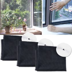 3er-Set Fliegennetz für Fenster bis 130 x 150 cm, zuschneidbar, inkl. je 6m Klettband