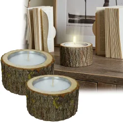2er-Set Windlicht Natur, aus einem Stück Holz gefertigt