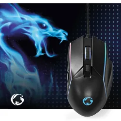 Gaming Maus mit Kabel, schwarz, 6 Tasten, LED-Beleuchtung