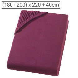 Übergrösse/Überlänge Qualitäts-Jersey Fixleintuch, 100% Baumwolle, bordeaux, 200 x 220 cm