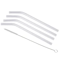 Glas-Strohhalme, 4er-Set, wiederverwendbar, mit Bürste, je 18 cm