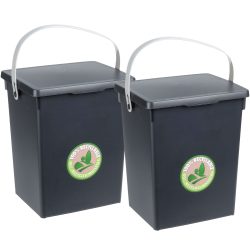 2er-Set Komposteimer aus Kunststoff, Aufbewahrungsbox mit Deckel und Henkel, 19x18x23,5 cm