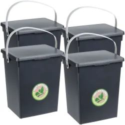 4er-Set Komposteimer aus Kunststoff, Aufbewahrungsbox mit Deckel und Henkel, 19x18x23,5 cm