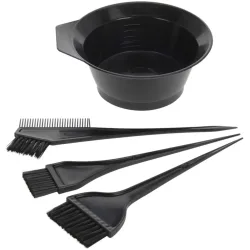 Haarfärbe-Set, 4-tlg., schwarz, mit Färbepinseln und Schälchen