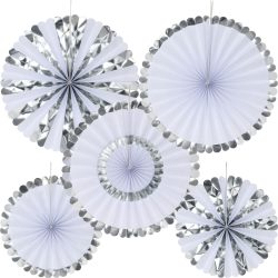 Deko-Fächer aus Papier, 5 Stück, silber und weiss