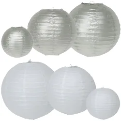 Papier-Lampions, 6 Stück in 3 Grössen, weiss & silber