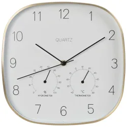 Wanduhr mit Thermo- und Hygrometer, Alu-Rahmen, gold,  Ø 28,5 cm