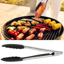 Grillzange aus Edelstahl mit Silikon-Greifern, 32 cm