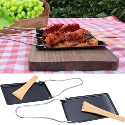 2er-Set Grillpfännchen mit klappbarem Griff und Holzspatel, Raclette