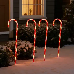 LED-Gartenstecker Zuckerstange, 4 Stück, rot-weiss, je H 74 cm