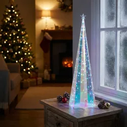 Regenbogen-Pyramide mit sternförmigem Sockel, 40 Micro-LEDs, 13 x 13 x 40 cm