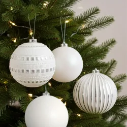 Weihnachtskugeln, 4 Stk., weiss, Ø 15 cm, 3 verschiedene Designs