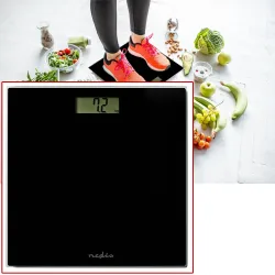 Digitale Personenwaage mit grossem LCD-Display, Hartglas, bis 150 kg, schwarz